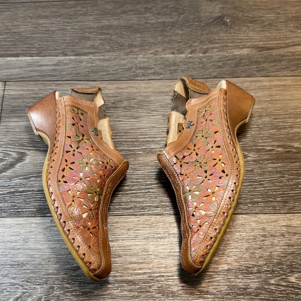 Pikolinos Brown floral Leather Slip-On Shoes size 37 (j128) - Picture 2 of 11